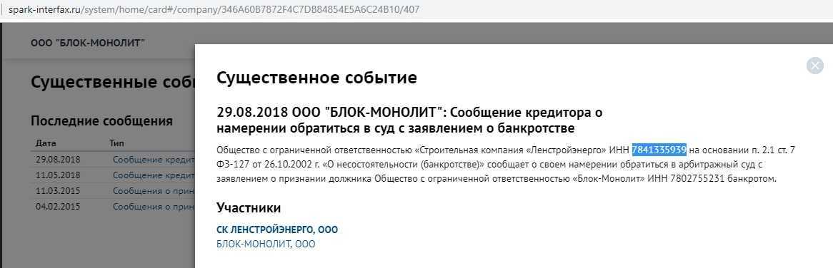 Скриншот из СПАРК-Интерфакс
